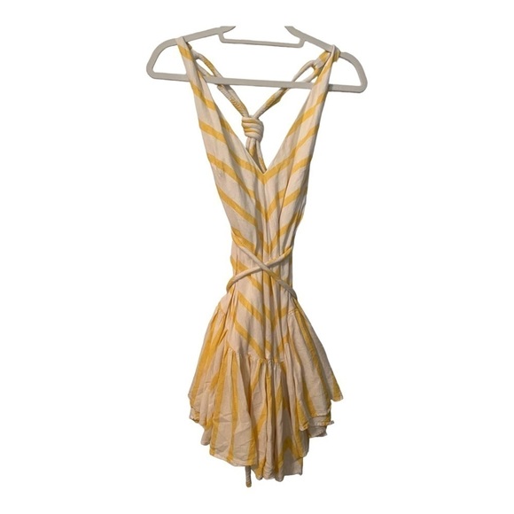 NEW SIGNIFICANT OTHER x Revolve Yellow White Stripe Cross Back Mini Dress Size 4 - Picture 3 of 5